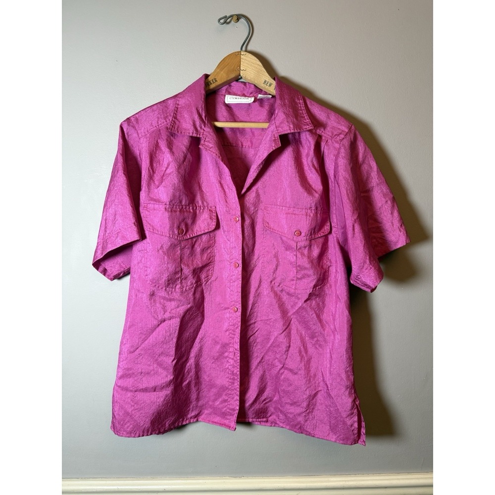 Cymbrion Woman's Hot pink Short Sleeve Button Down‎ Top Size 12
